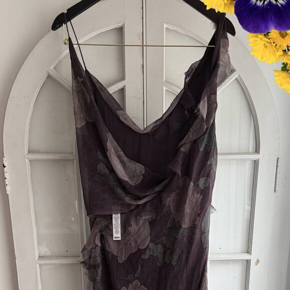 NWT ASOS Floral Cowl Neck Bias Maxi Dress With Frills And Mixed Fabric - Picture 5 of 8